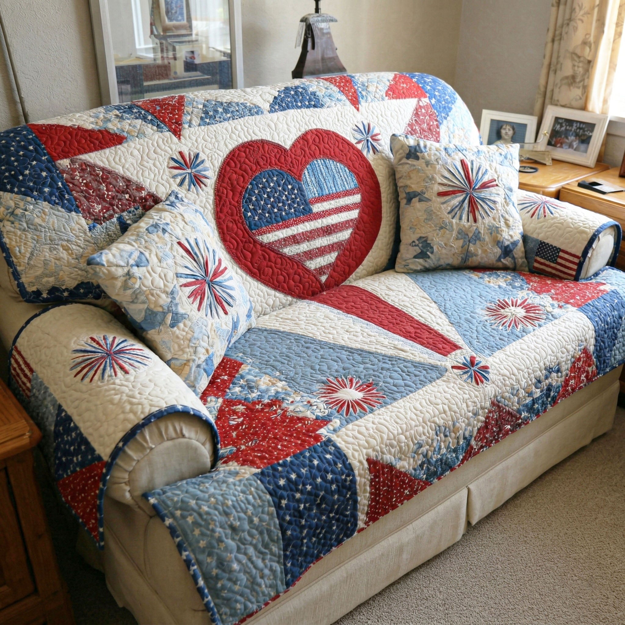 Americana Charm Quilted Sofa Cover Room Room Decor Ideas Gifts For Room Decor - Tradiviet