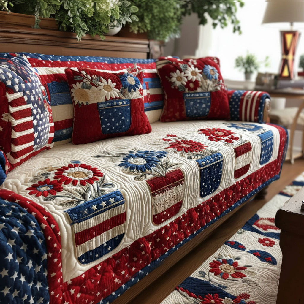 Americana Fields Quilted Sofa Cover The Best Couch Slipcovers Patriotic Gifts For Him - Tradiviet