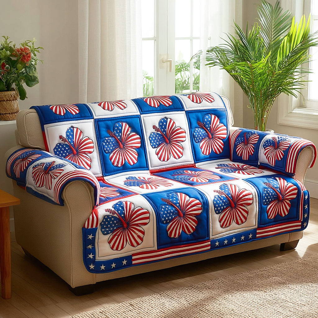 Americana Flower Quilted Sofa Cover Furniture Covers For Sofas Good Gifts For Mom Birthday - Tradiviet