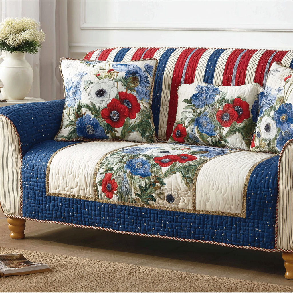 Americana Garden Quilted Sofa Cover Furniture Slipcovers For Sofas Unique 4Th Of July Gifts - Tradiviet
