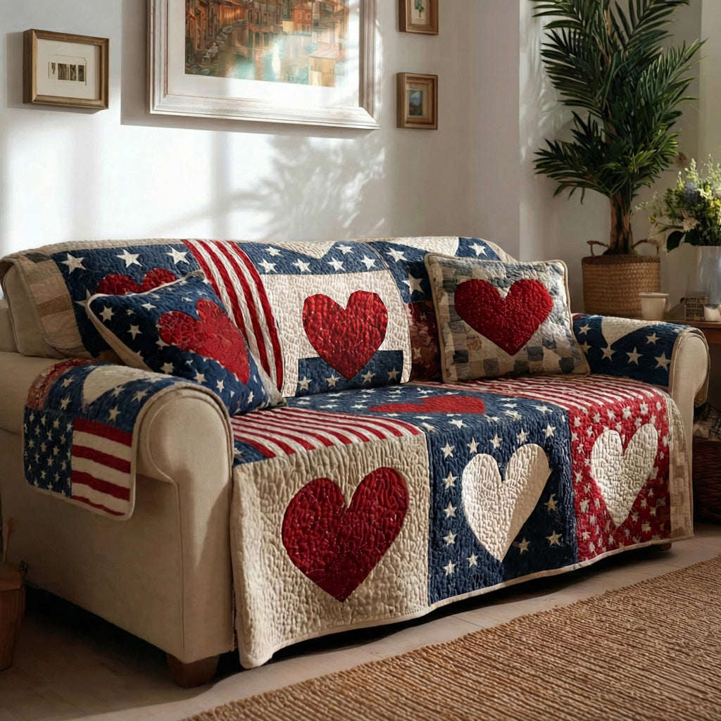 Americana Hearts Quilted Sofa Cover Aesthetic Room Decor Home Gifts For Him - Tradiviet