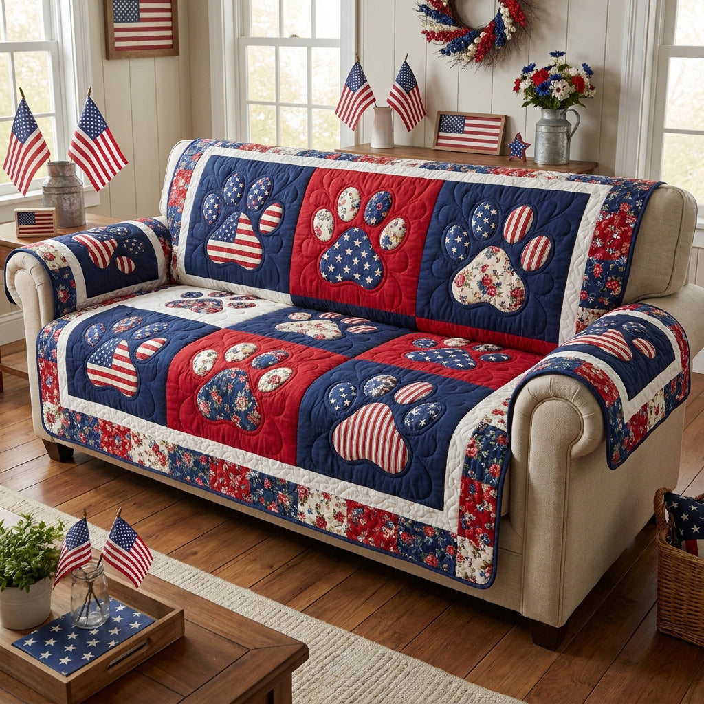 Americana Love Quilted Sofa Cover Rustic Home Room Decor Home Gift For Her - Tradiviet
