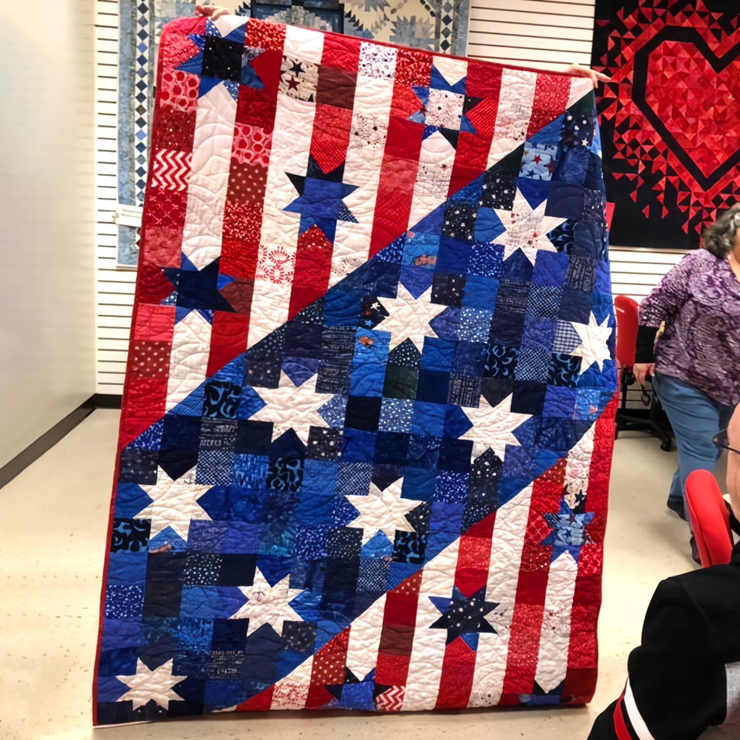 Americana Patchwork Quilted Blanket Holiday Home Decor Patriotic Birthday Gifts - Tradiviet