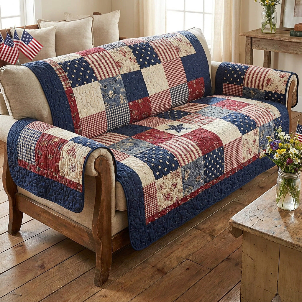 Americana Patchwork Quilted Sofa Cover Cute Home Room Decor Gifts For Home Decor - Tradiviet