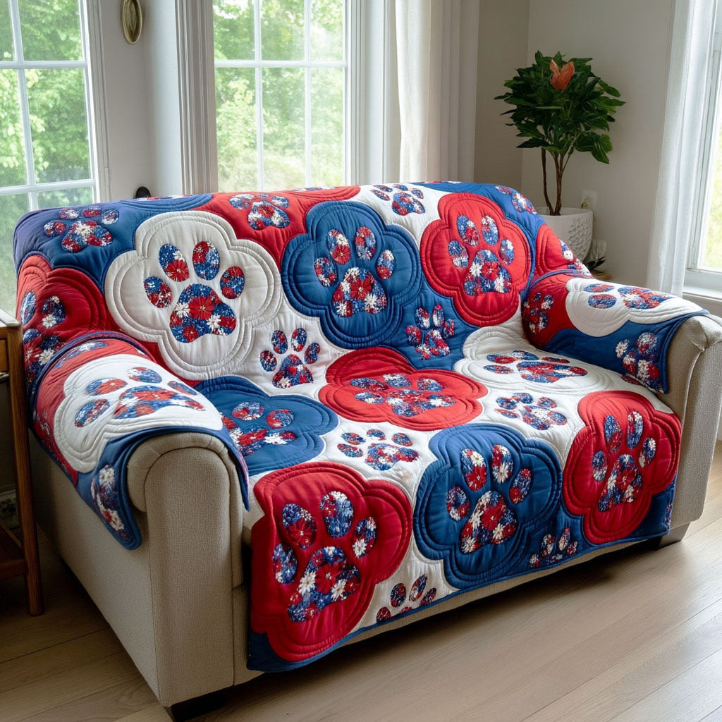 Americana Paw Charm Quilted Sofa Cover Indoor Decor Fourth Of July Gifts - Tradiviet