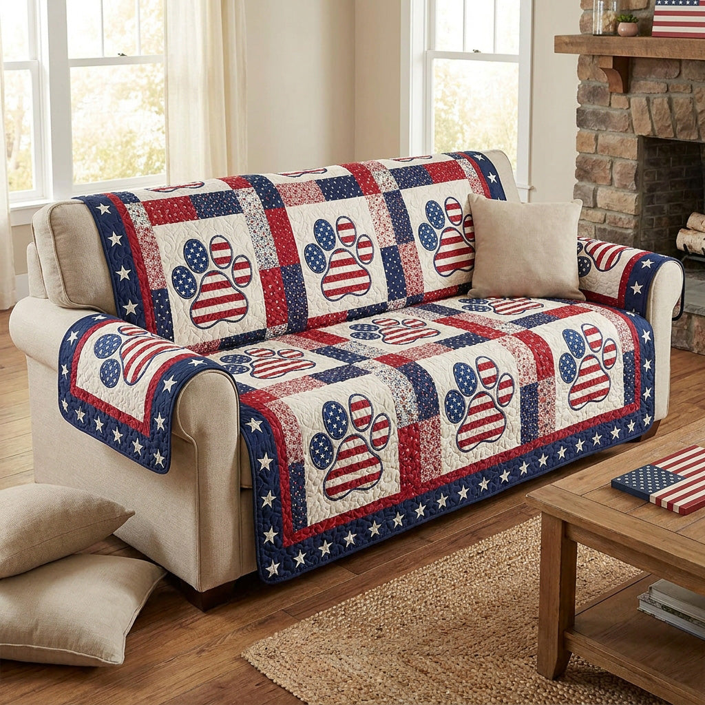 Americana Paws Quilted Sofa Cover Chic Home Room Decor Cool Room Decor Gifts - Tradiviet
