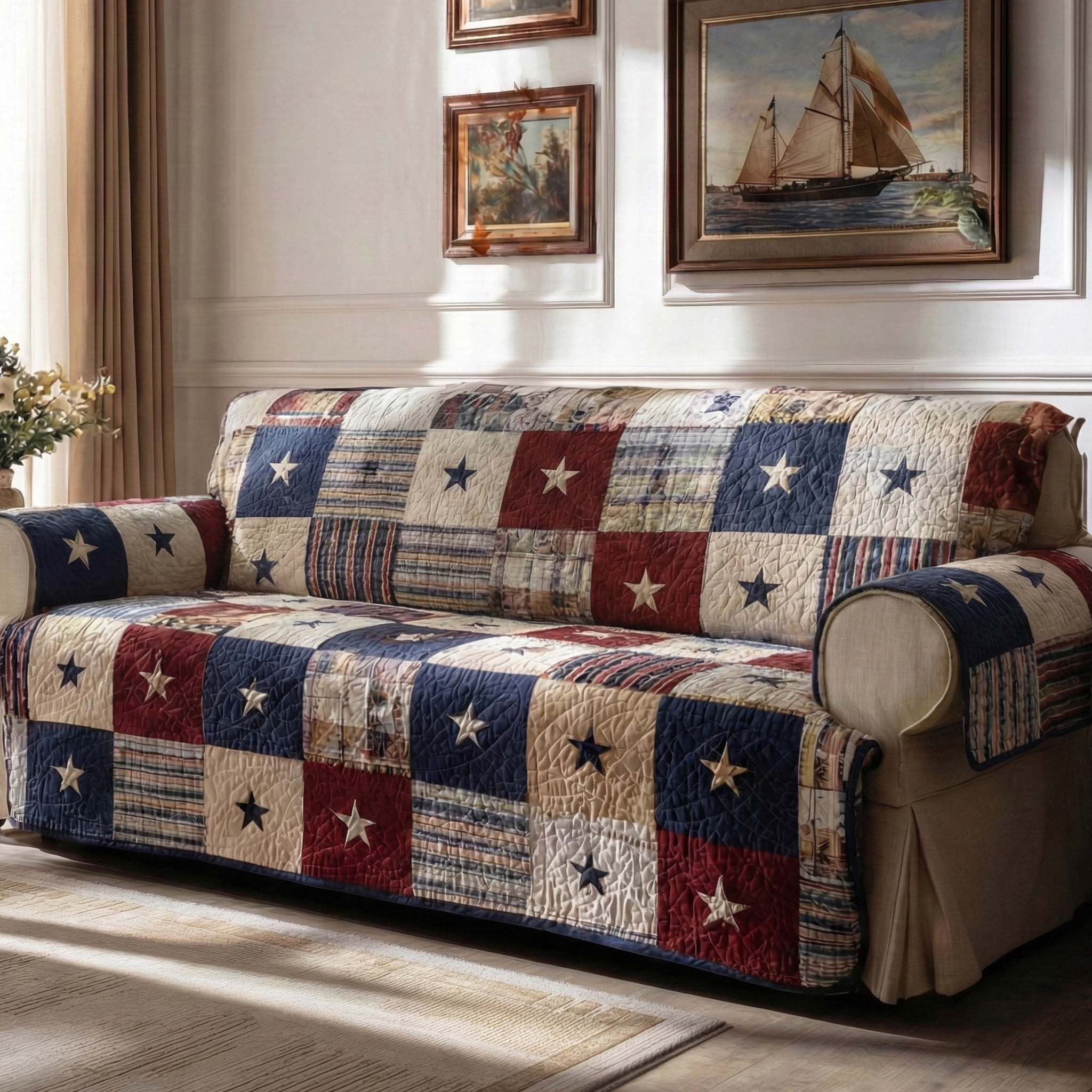 Americana Stars Quilted Sofa Cover Couch Covers Texas Gifts To Ship - Tradiviet