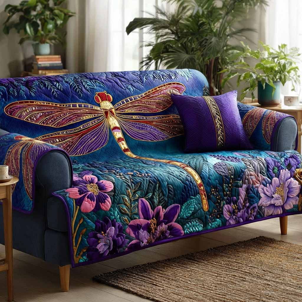 Amethyst Wings Quilted Sofa Cover Sofa Cover Set Dragonfly Gifts For Him - Tradiviet