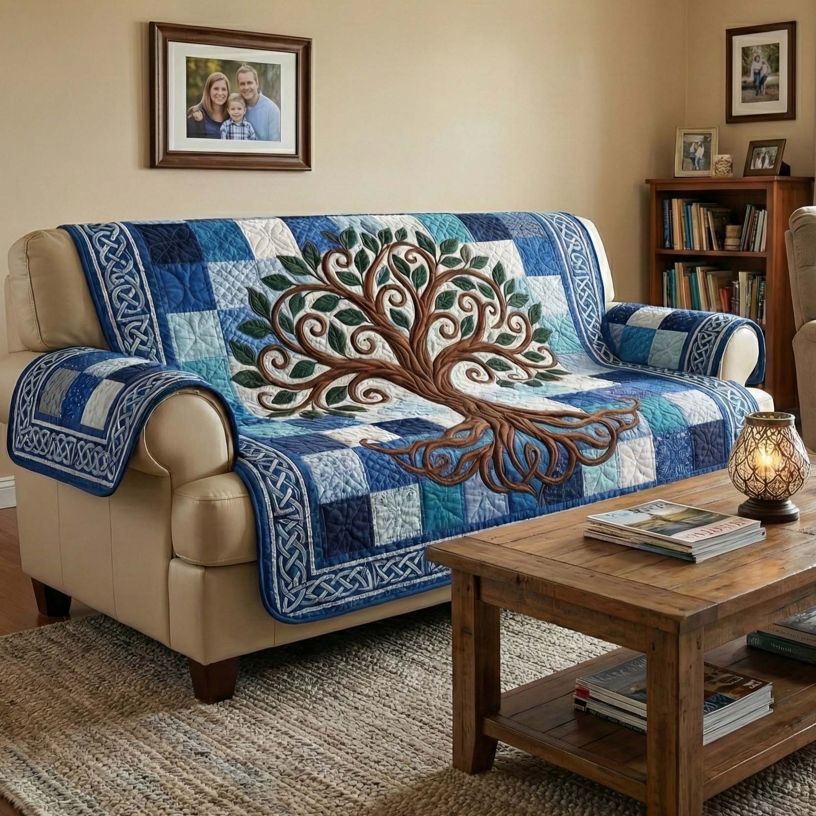 Ancestral Axis Quilted Sofa Cover Tribal Home Couch Cover Bear Girlfriend Gift Ideas - Tradiviet