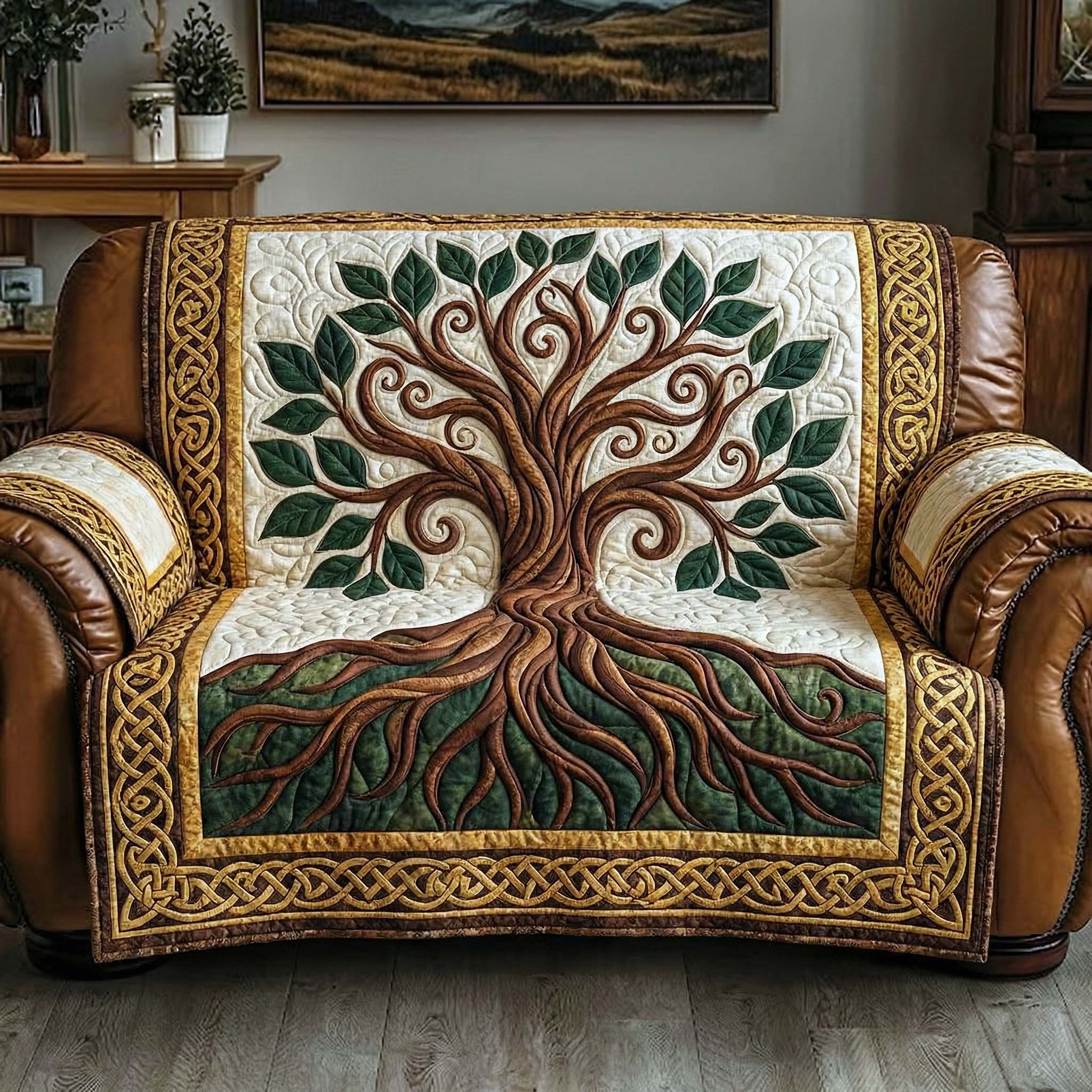Ancestral Axis Quilted Sofa Cover Tribal Home Couch Cover Gift For Room Lovers - Tradiviet