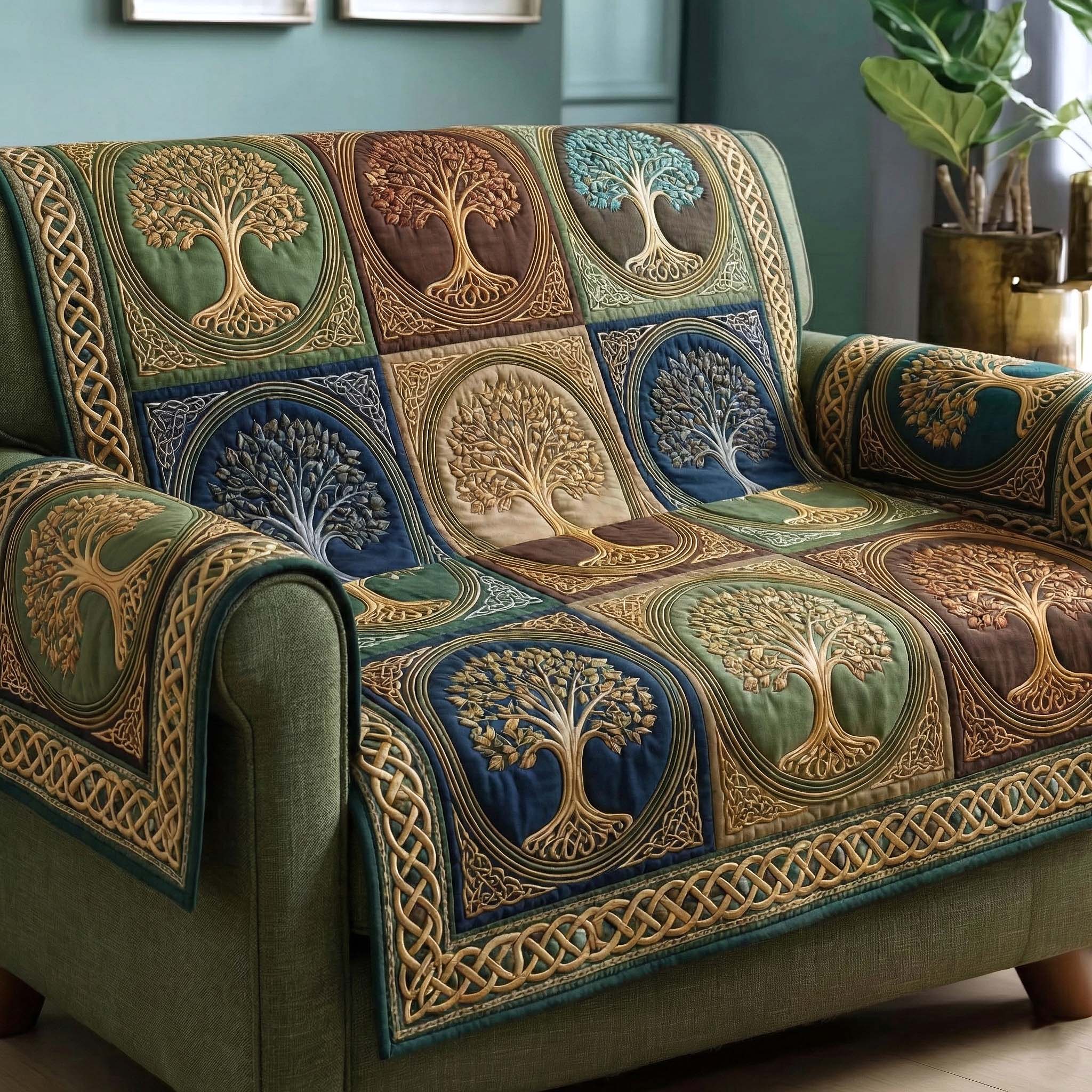 Ancestral Axis Quilted Sofa Cover Tribal Home Couch Cover Gifts For Sun Lovers - Tradiviet