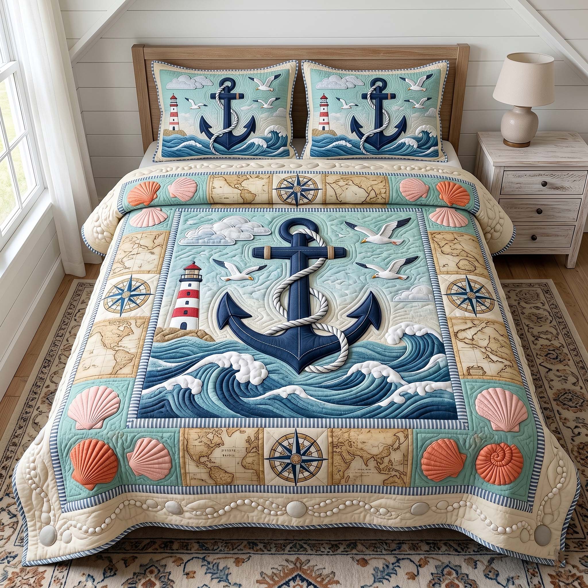 Anchor Breeze Quilted Bedding Set Anchor Breeze Festivity Gift For Breeze - Tradiviet
