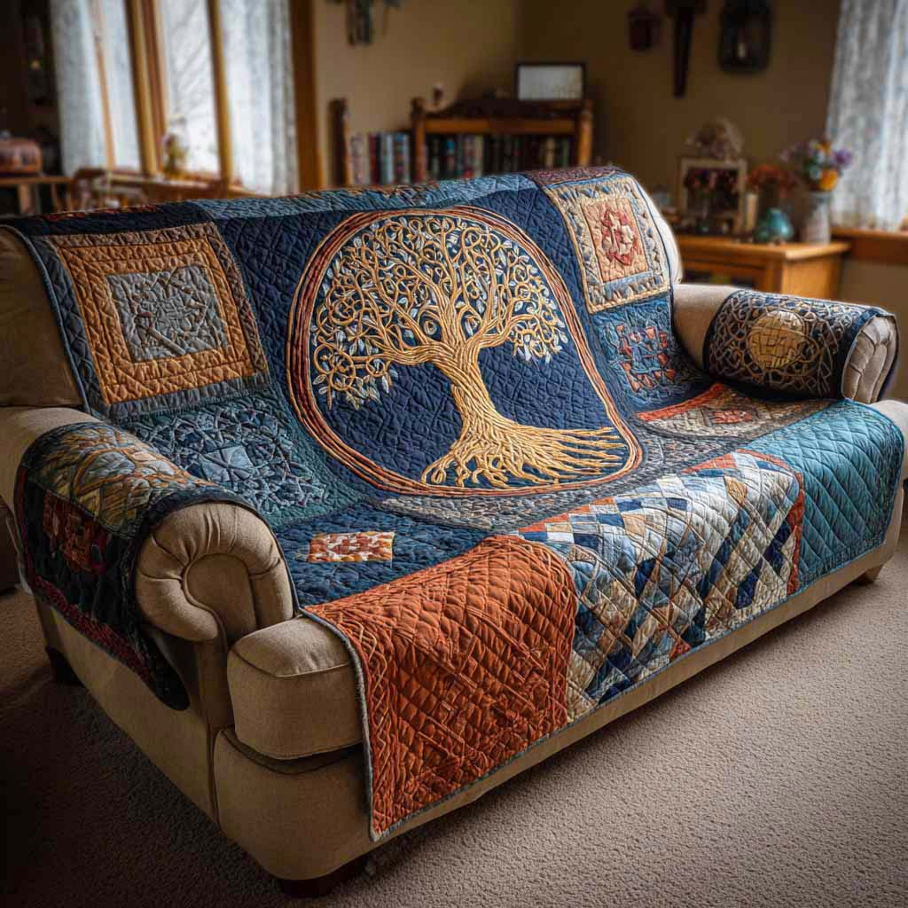 Ancient Branches Quilted Sofa Cover Sofa Protector Tree Of Life Gifts For Adults - Tradiviet