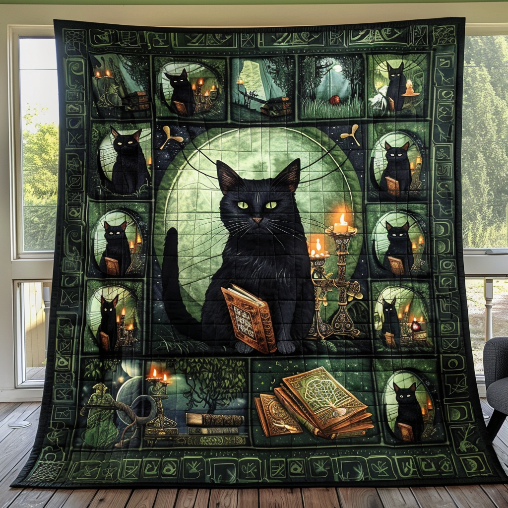Ancient Magic Black Cats Quilted Blanket Autumn Inspired Bedroom Gift For Papa - Tradiviet