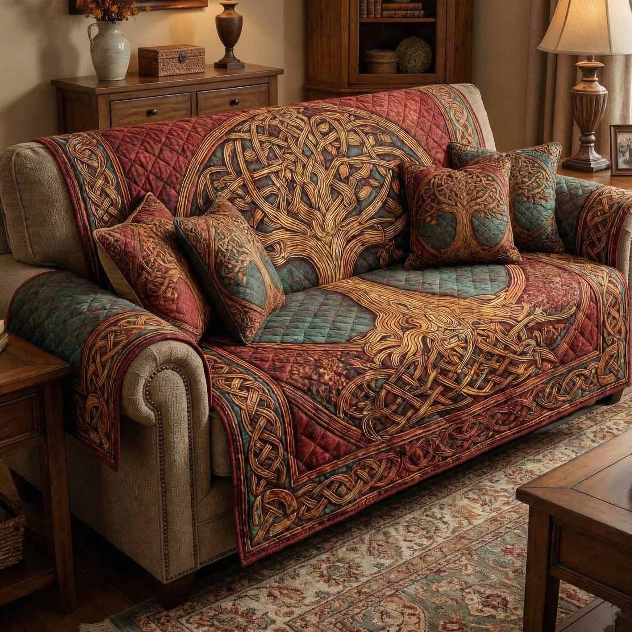 Ancient Tapestry Quilted Sofa Cover Holiday Room Decor Interior Design Gift Ideas - Tradiviet