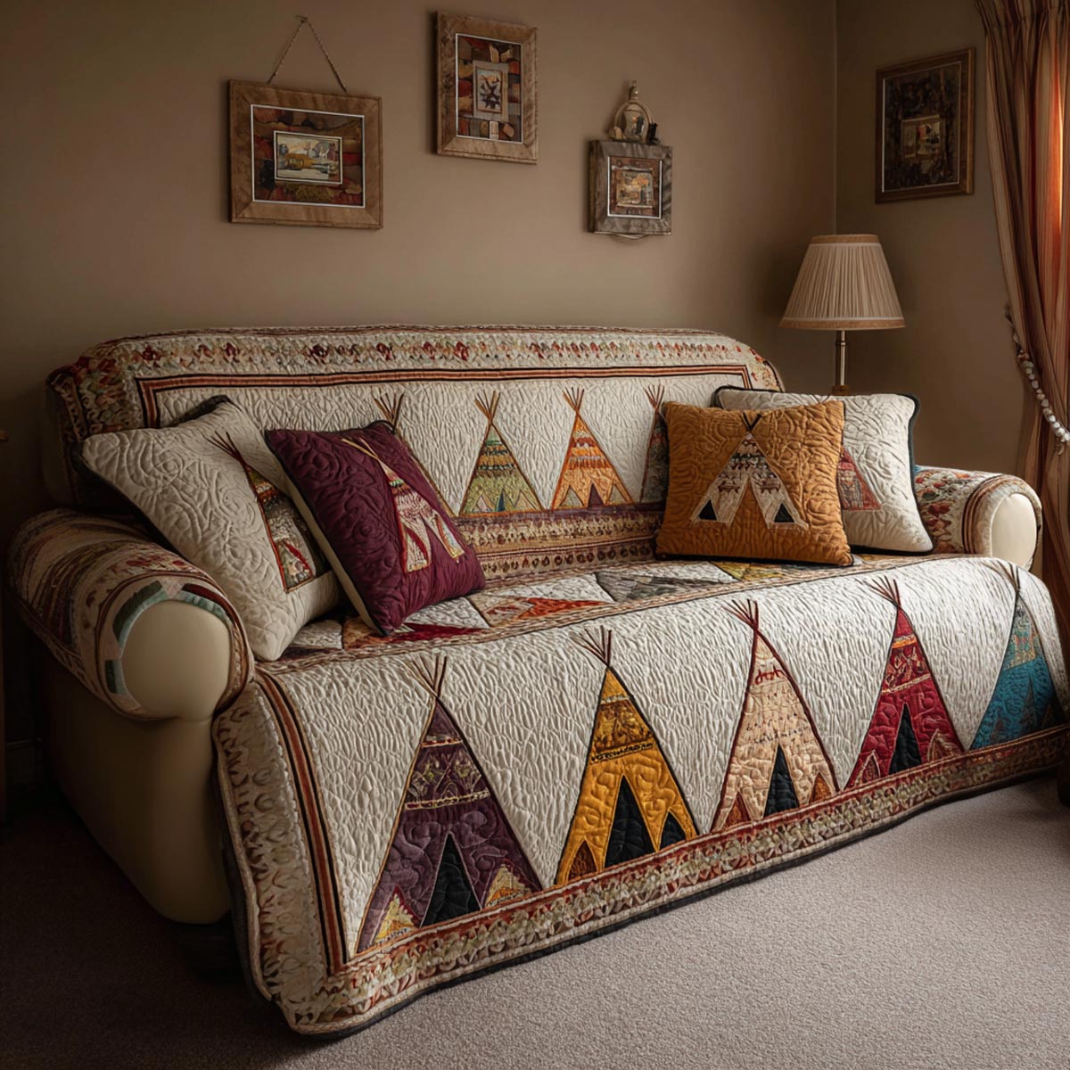 Ancient Trails Quilted Sofa Cover Rustic Room Decor Gift For House Lover - Tradiviet