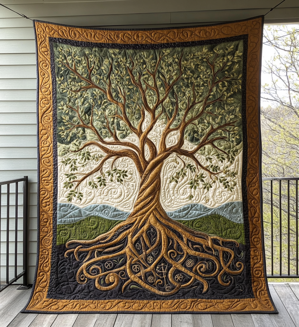 Ancients Tree Quilted Blanket House Decorations Inside Gift For Her - Tradiviet