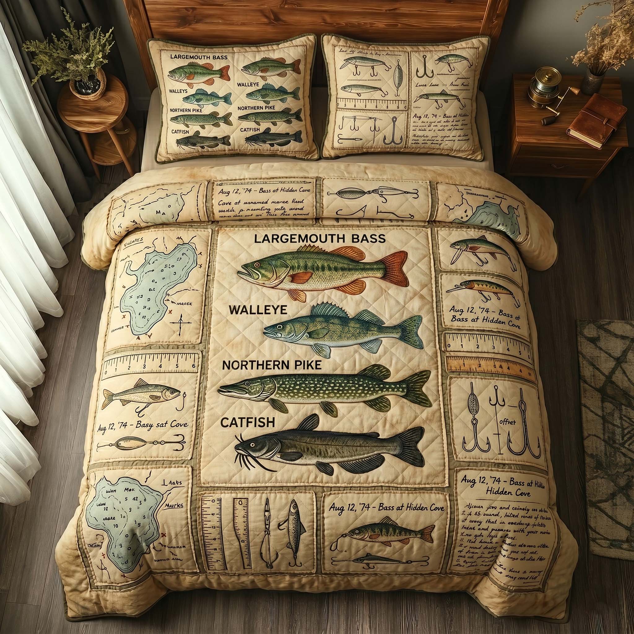 Angler Log Quilted Bedding Set Angler Log Artistry Gift For Angler Log - Tradiviet