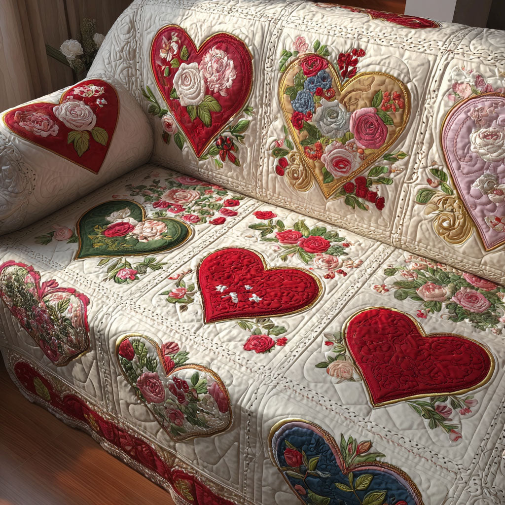 Antique Hearts Quilted Sofa Cover Beautiful Sofa Covers Family Gift Ideas For Valentine Day - Tradiviet