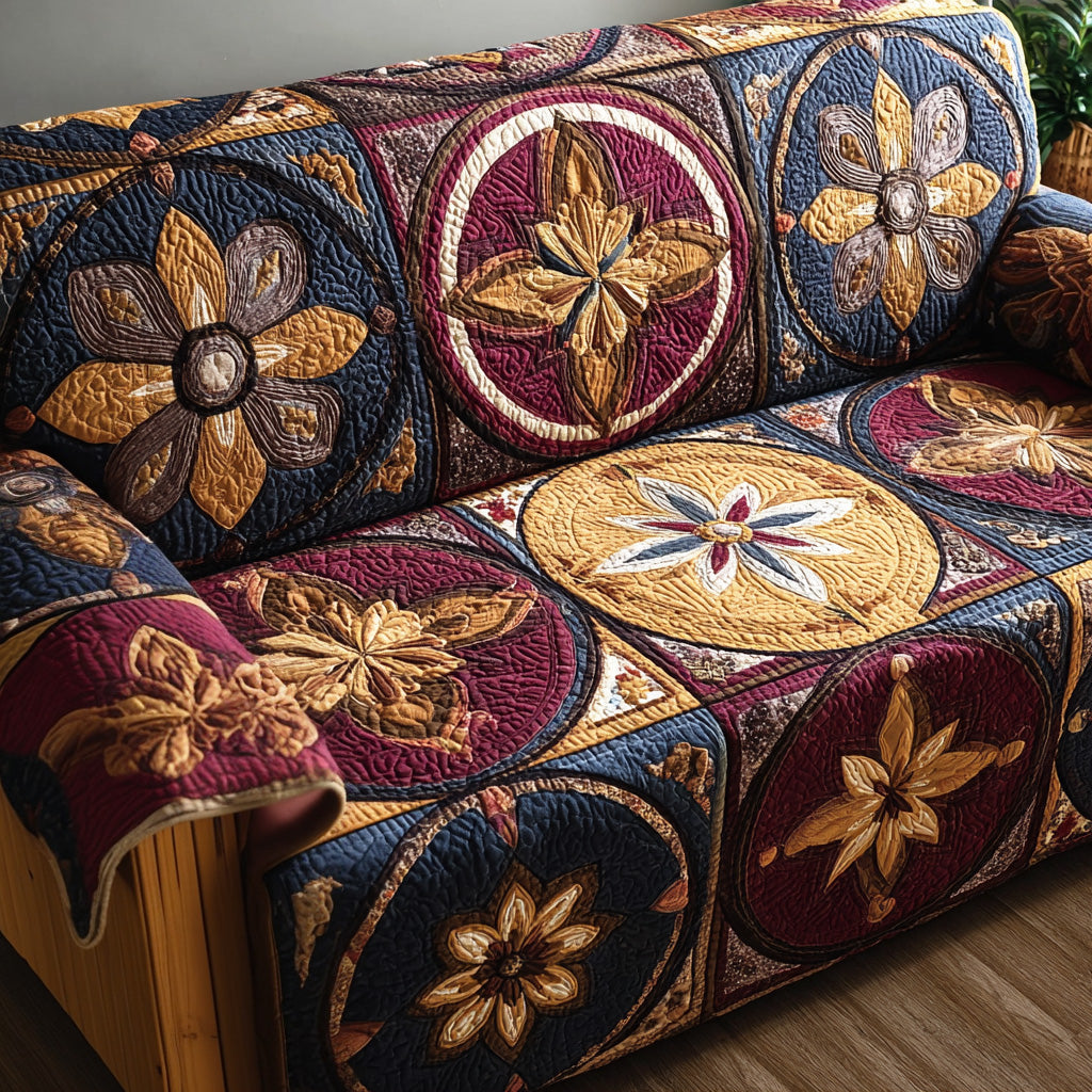 Antique Petal Quilted Sofa Cover Simple Room Decor New Home Gift Ideas - Tradiviet