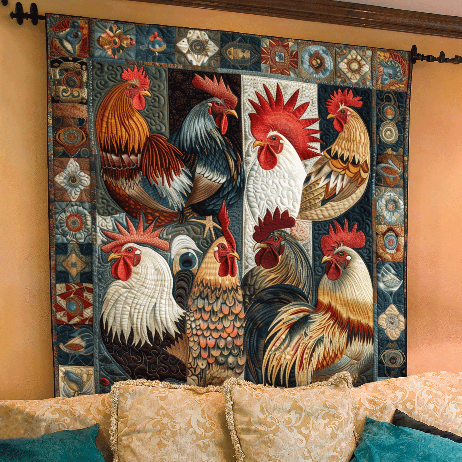 Antique Rooster Quilted Blanket America 250Th Anniversary Gift For Home Decor - Tradiviet
