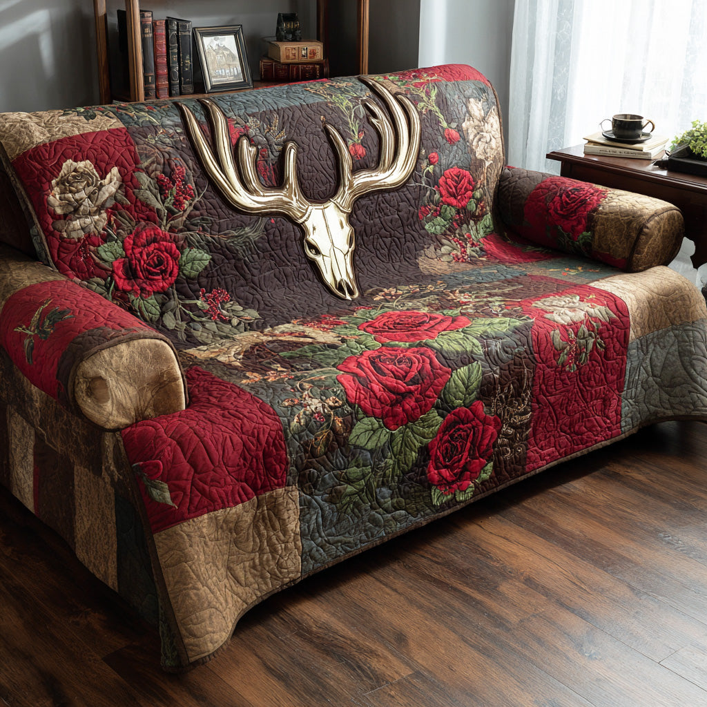 Antler Crest Quilted Sofa Cover Warm Home Room Decor Cute Room Decor Finds - Tradiviet