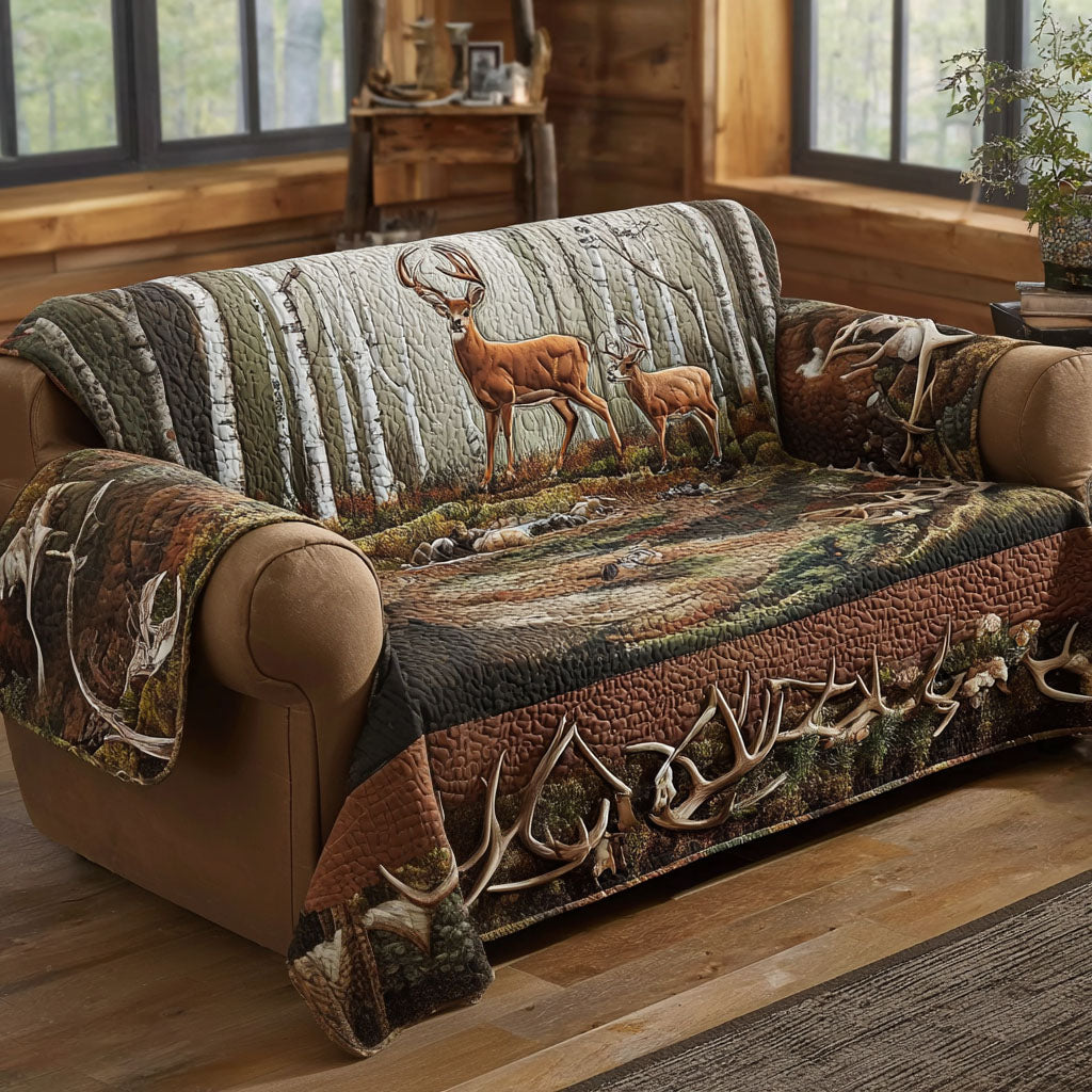 Antler Pursuit Quilted Sofa Cover Stylish Home Room Decor Room Gift For Him - Tradiviet