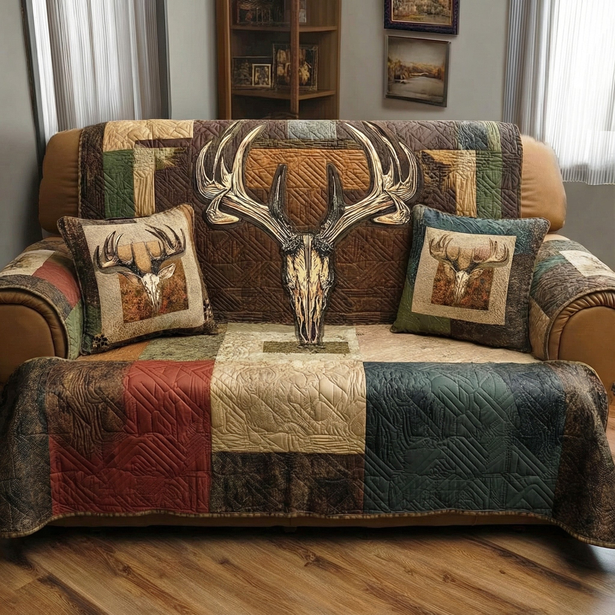 Antler Spirit Quilted Sofa Cover Aesthetic Home Room Decor Gift For Room Decor - Tradiviet