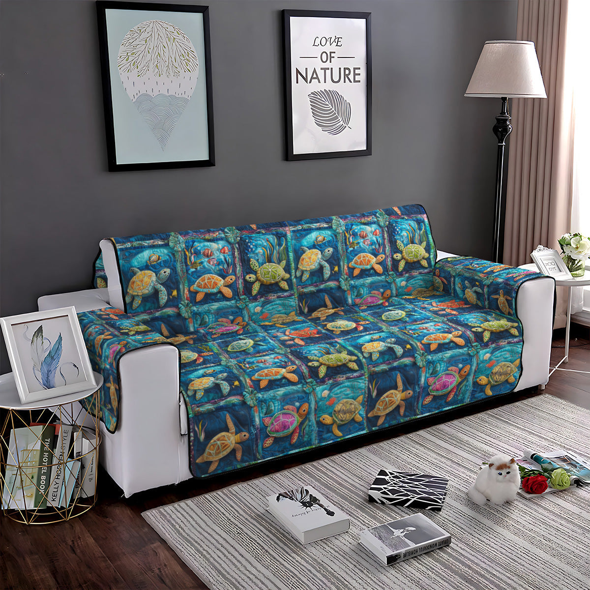 Aquatic Ambiance Quilted Sofa Cover Minimalist Home Room Decor Best Room Decor Gifts - Tradiviet