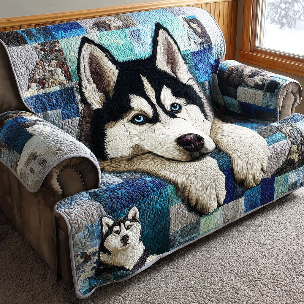 Arctic Husky Quilted Sofa Cover Best Slipcovers Fathers Day Gifts For Husband - Tradiviet