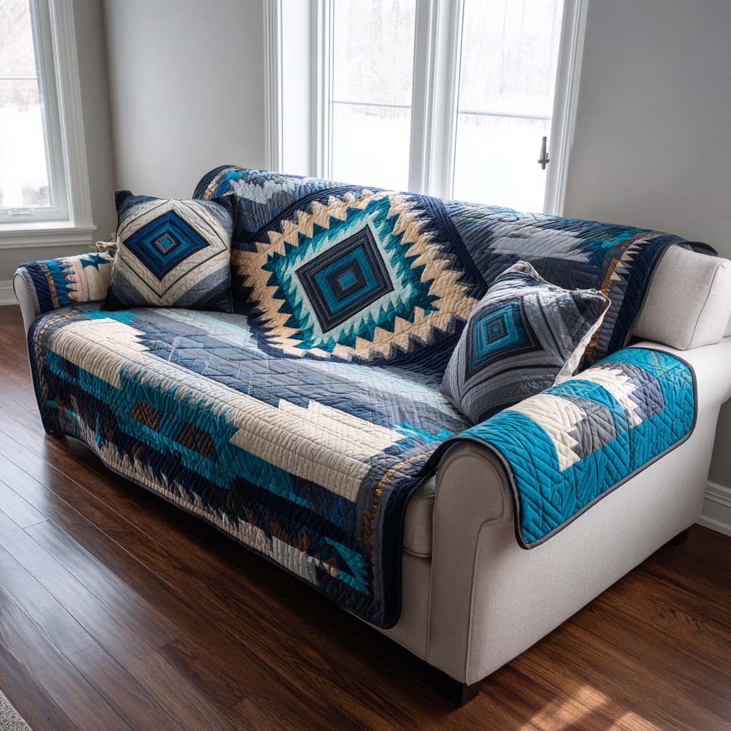 Arctic Turquoise Navajo Quilted Sofa Cover Beautiful Home Room Decor Gifts For Home Decor - Tradiviet