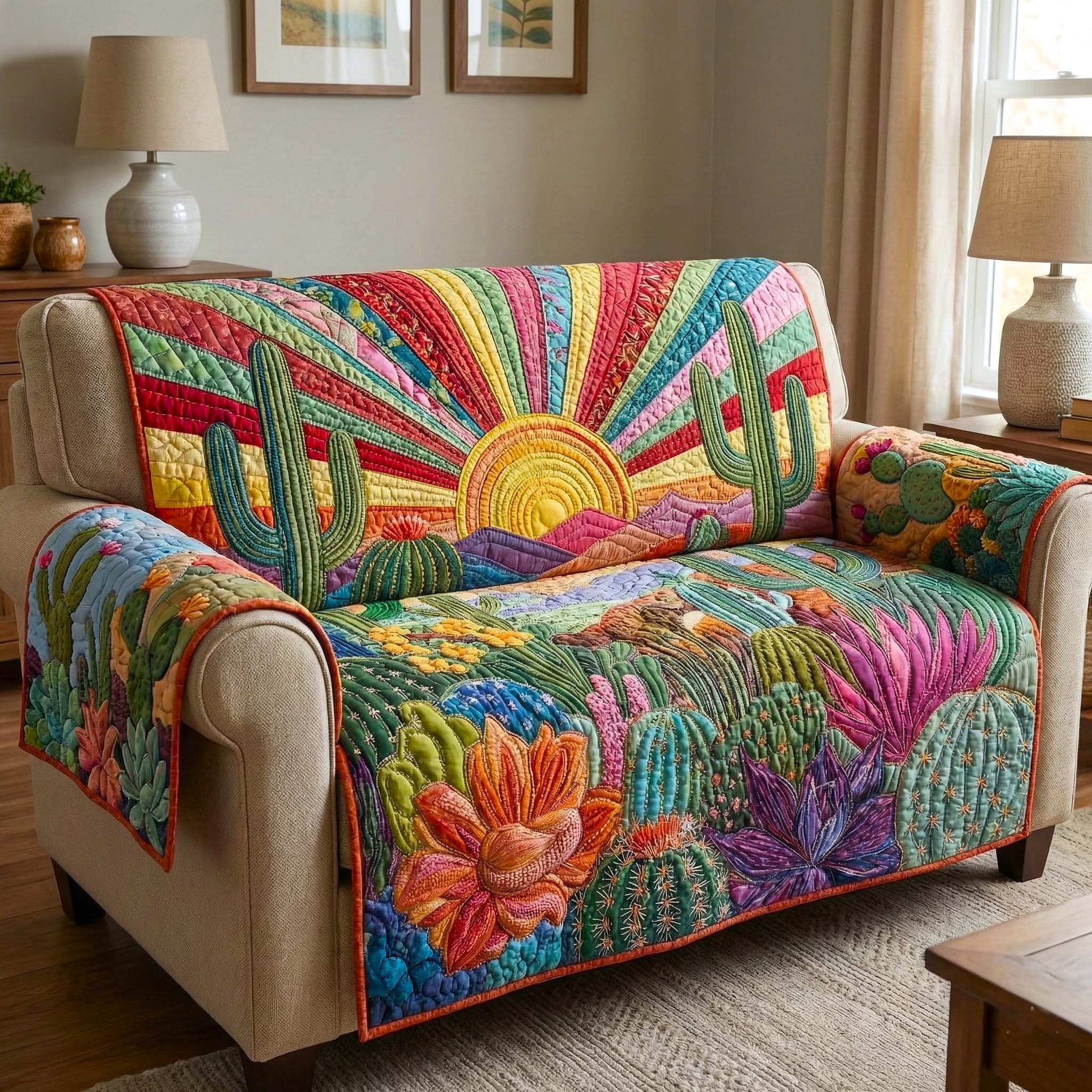 Arid Horizon Quilted Sofa Cover Southwest Home Couch Cover Best Room Decor Gifts - Tradiviet