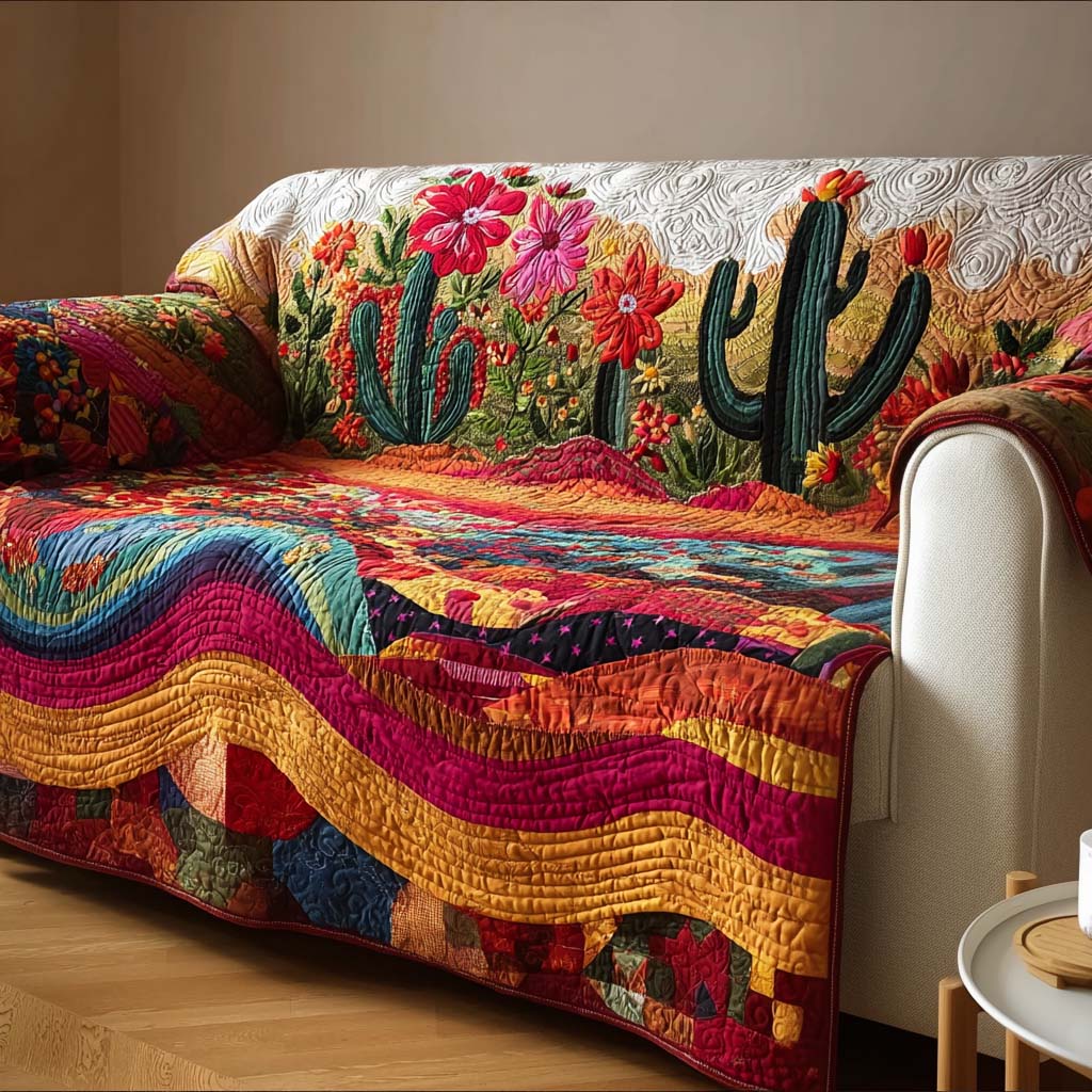 Arizona Bloom Quilted Sofa Cover Elegant Home Room Decor Gift For Home Lover - Tradiviet