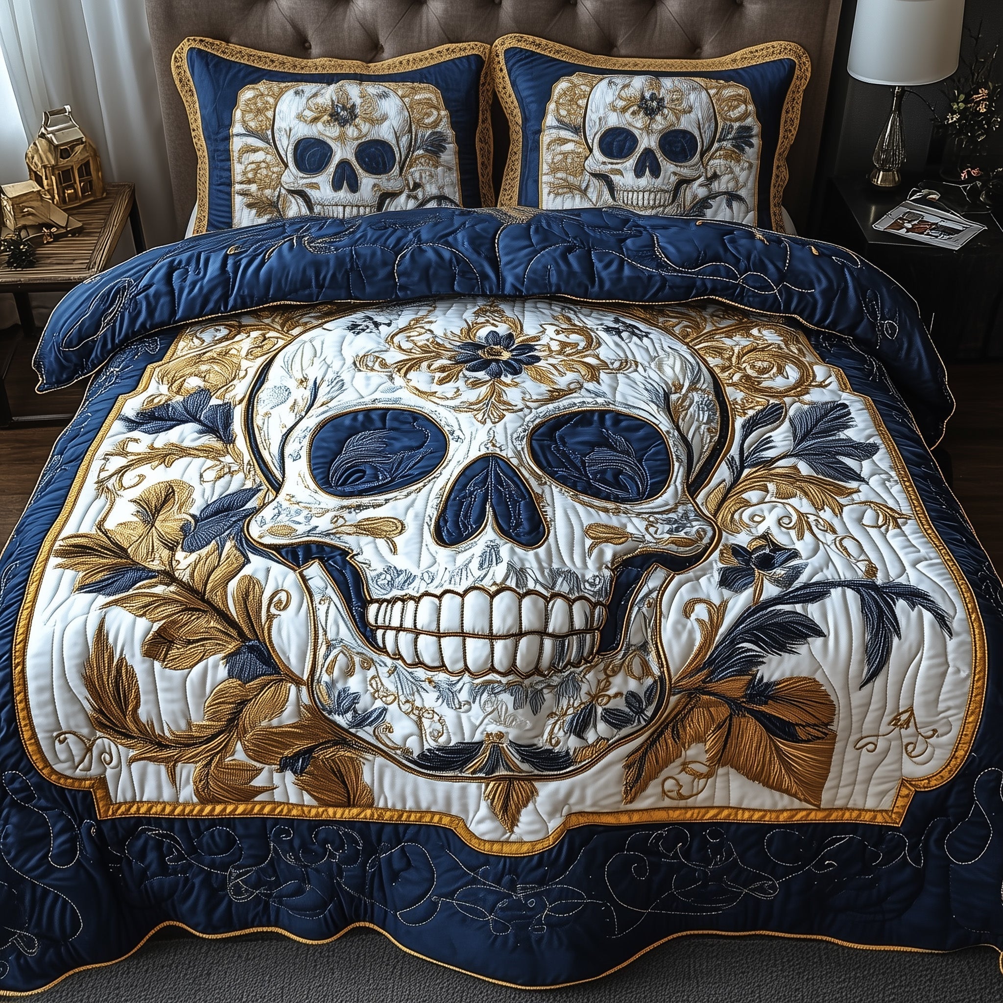 Artful Skull Quilted Bedding Set Artful Skull Mood Gift For Artful Friends - Tradiviet