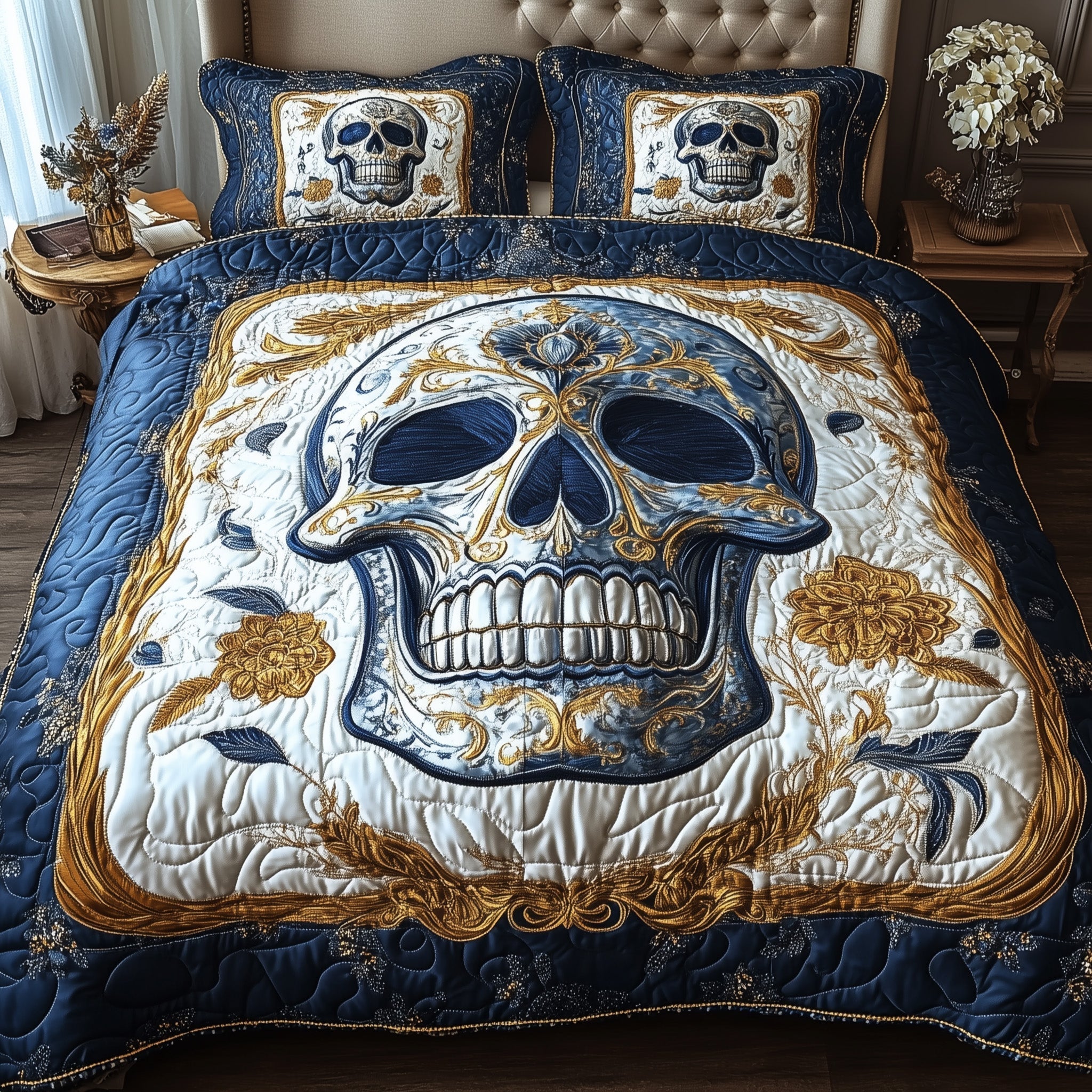 Artful Skull Quilted Bedding Set Artful Skull Mountain Gift For Artful Lovers - Tradiviet
