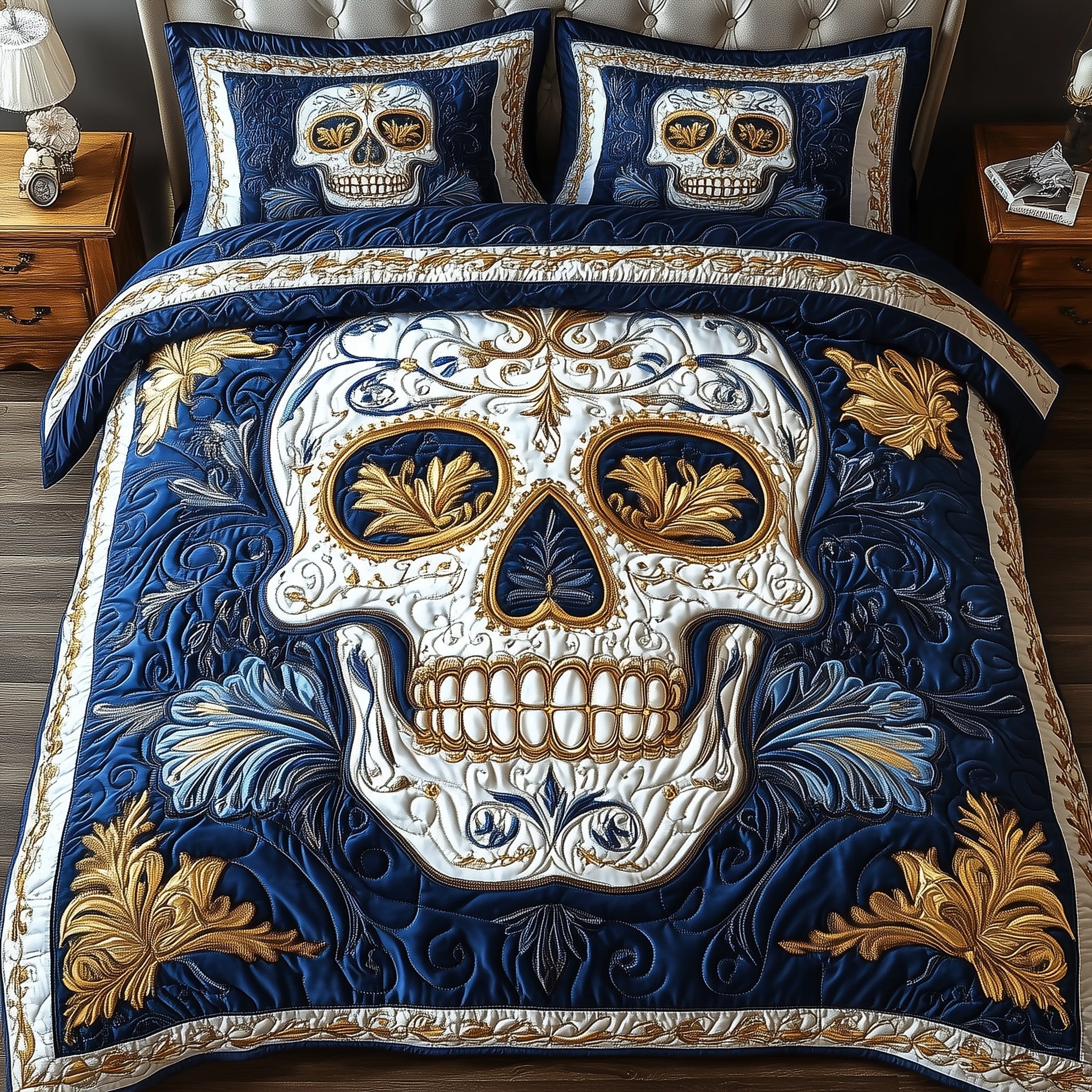 Artful Skull Quilted Bedding Set Artful Skull Radiance Gift For Artful - Tradiviet