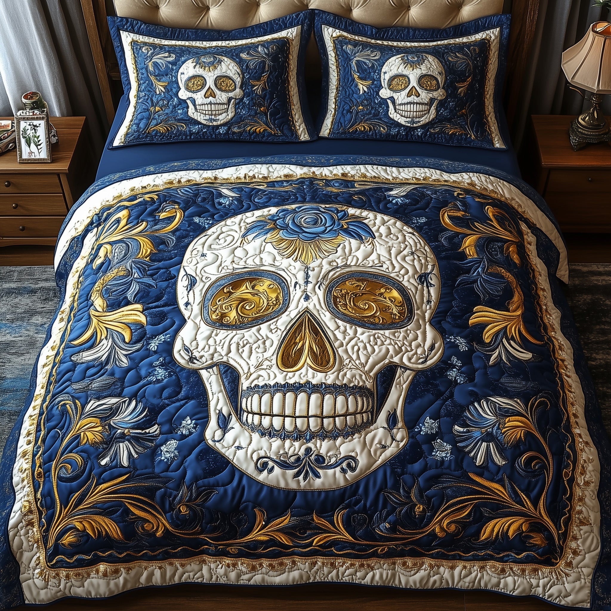 Artful Skull Quilted Bedding Set Artful Skull Starlight Gift For Artful Fans - Tradiviet