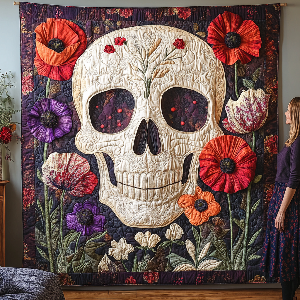 Artful Skull Quilted Blanket House Decorations Gifts For Patriotic Dad - Tradiviet
