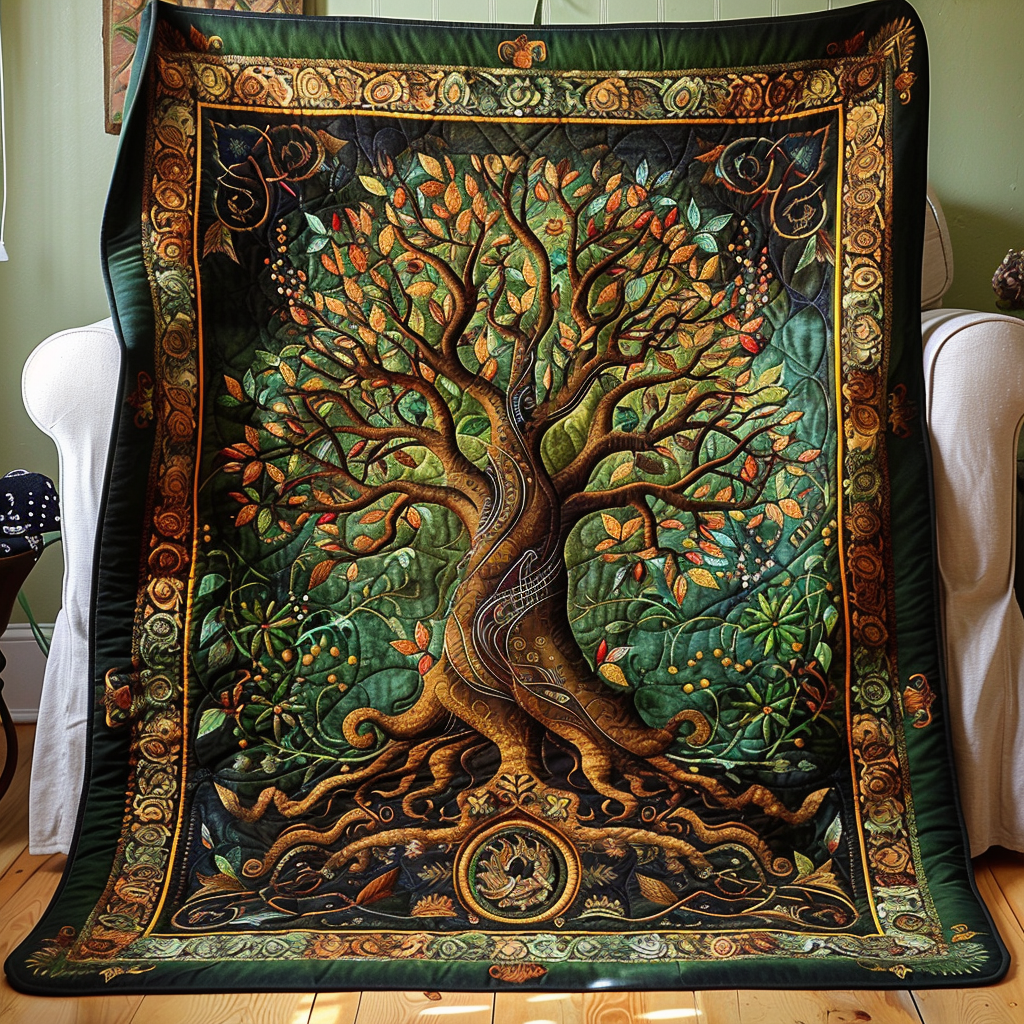 Artisan Celtic Knot Tree of Life Quilted Blanket Indoor Decorations Unique Patriotic Gifts - Tradiviet