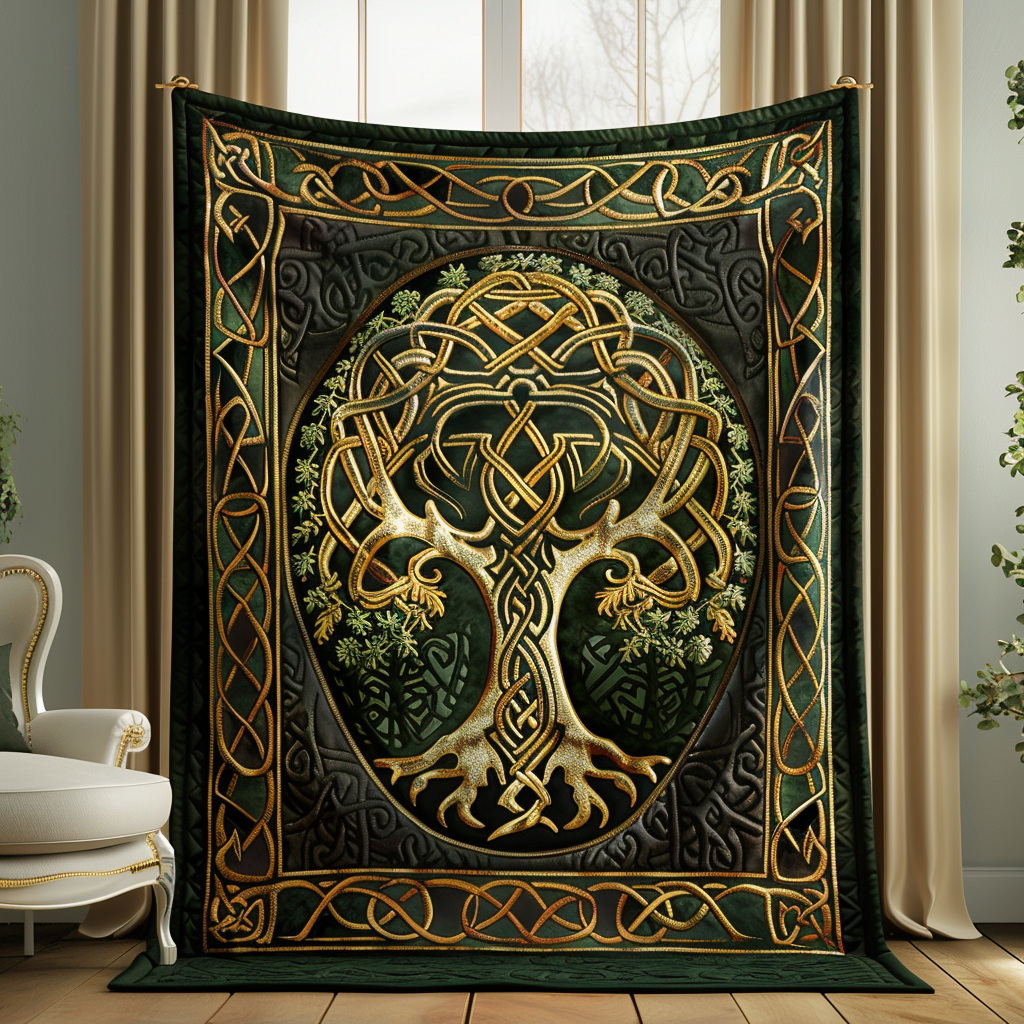 Artisan Celtic Tree Of Life Quilted Blanket Room Decor Patriotic Gifts For Women - Tradiviet