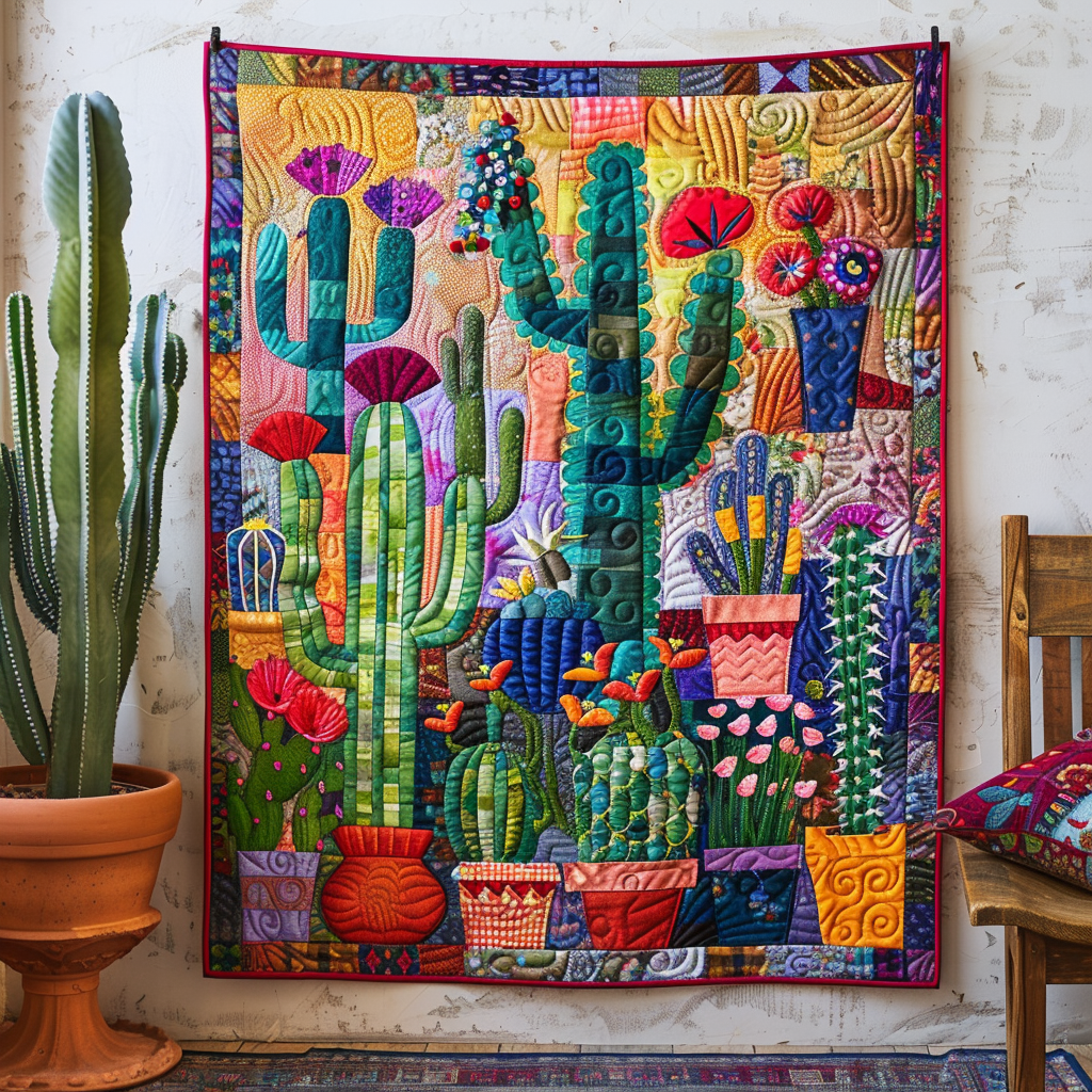 Artistic Cactus Landscape Quilted Blanket Decorations Indoor Patriotic Birthday Gifts - Tradiviet