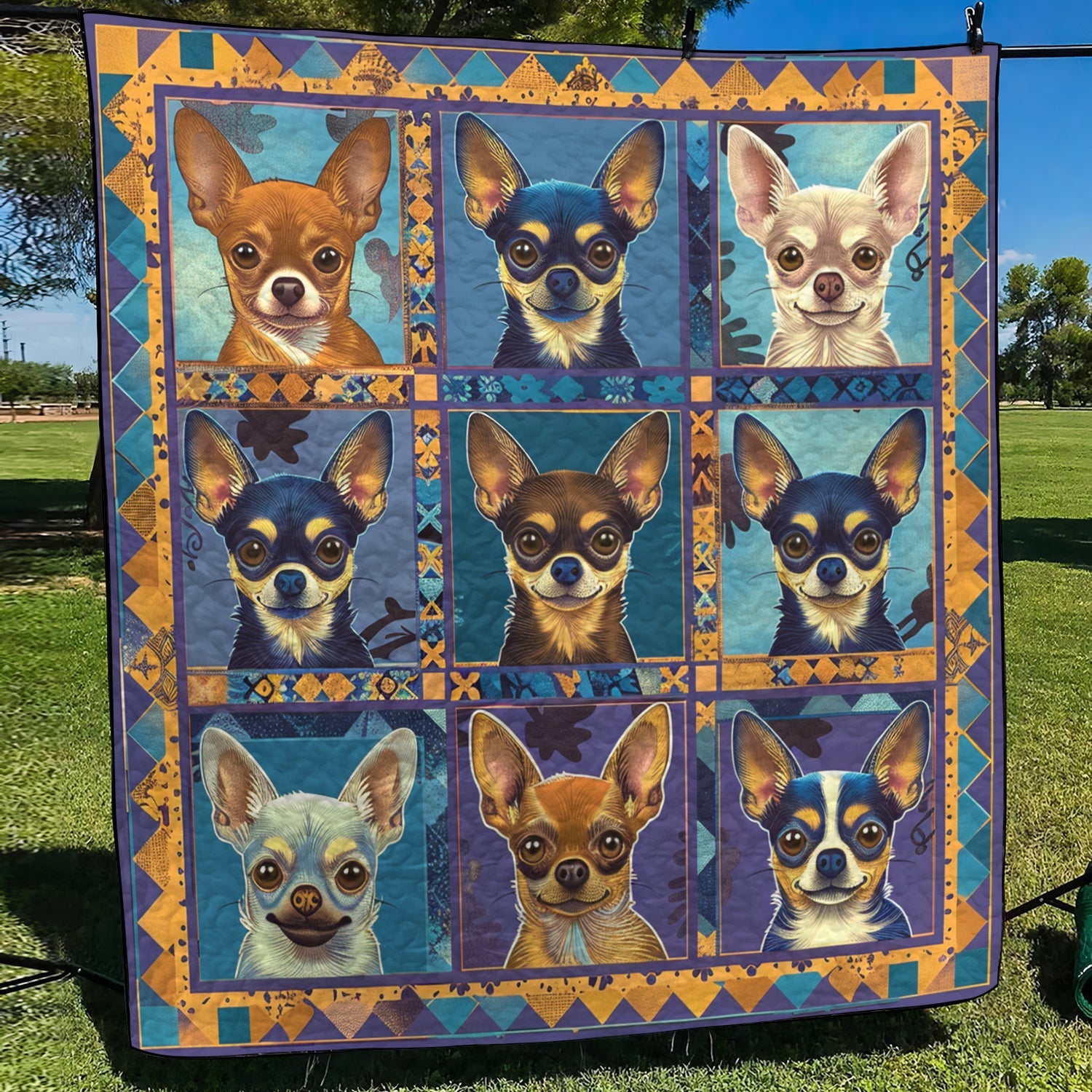 Artistic Chihuahua Quilted Blanket Home Decor Ideas Gift For Patriots - Tradiviet