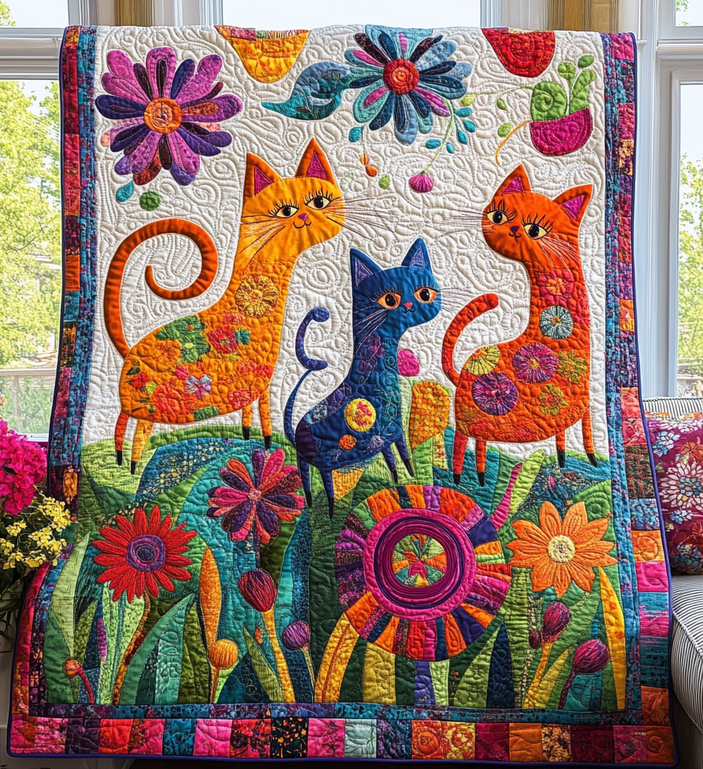 Artistic Feline Quilted Blanket Home Decor Gift For Veteran Dad - Tradiviet