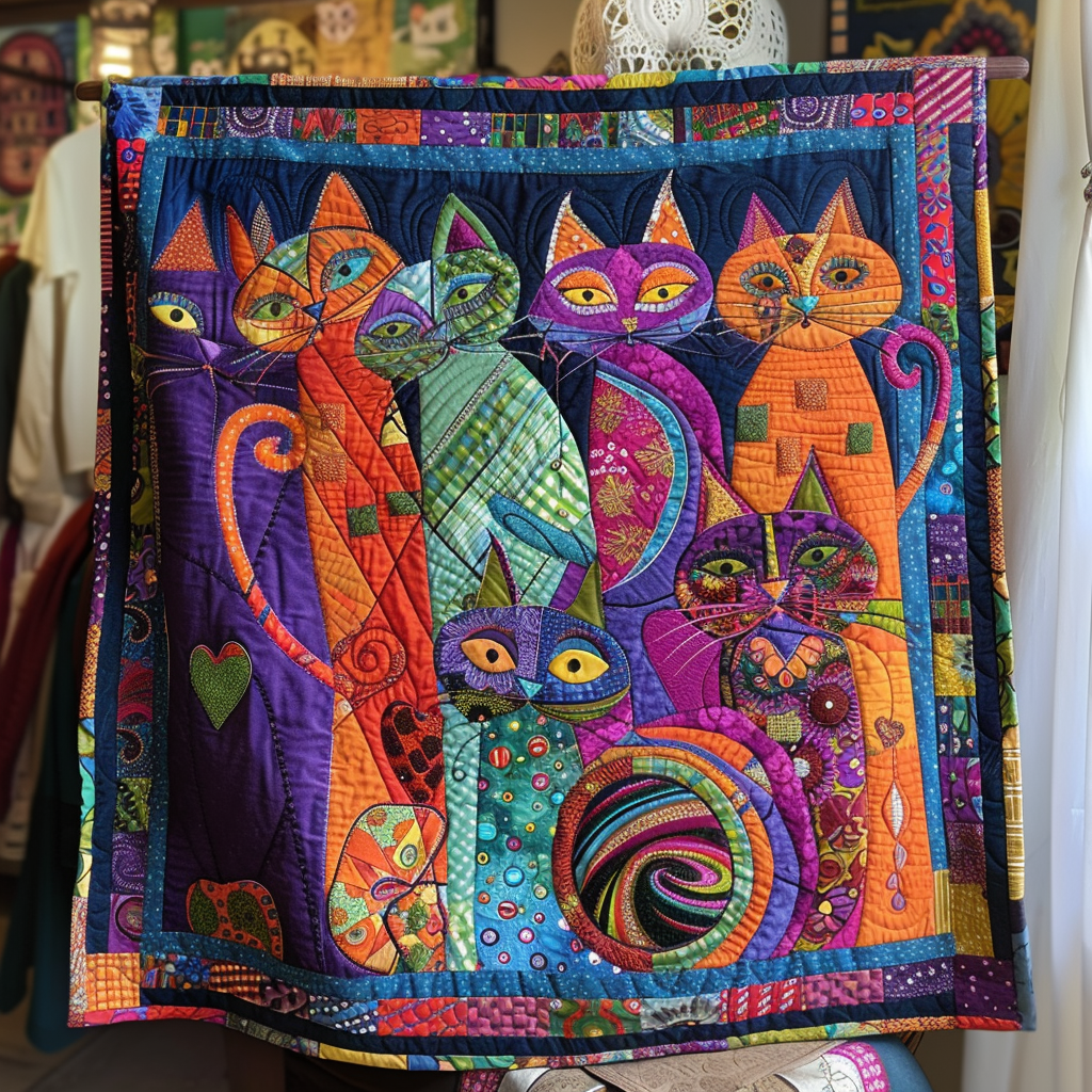 Artistic Feline Quilted Blanket Indoor Holiday Decorations Gift for Decor Home - Tradiviet
