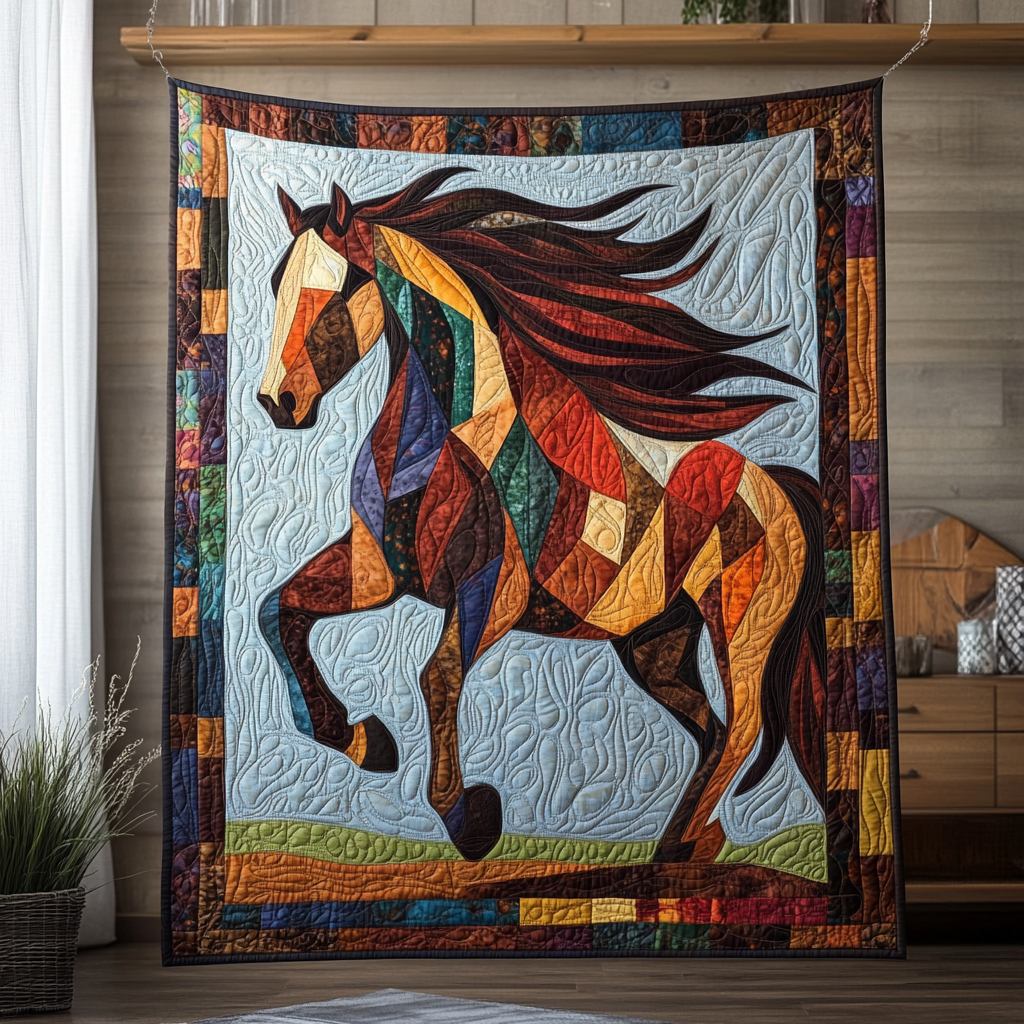 Artistic Horse-Themed Quilted Blanket Living Room Ideas Gift For Grandpa - Tradiviet