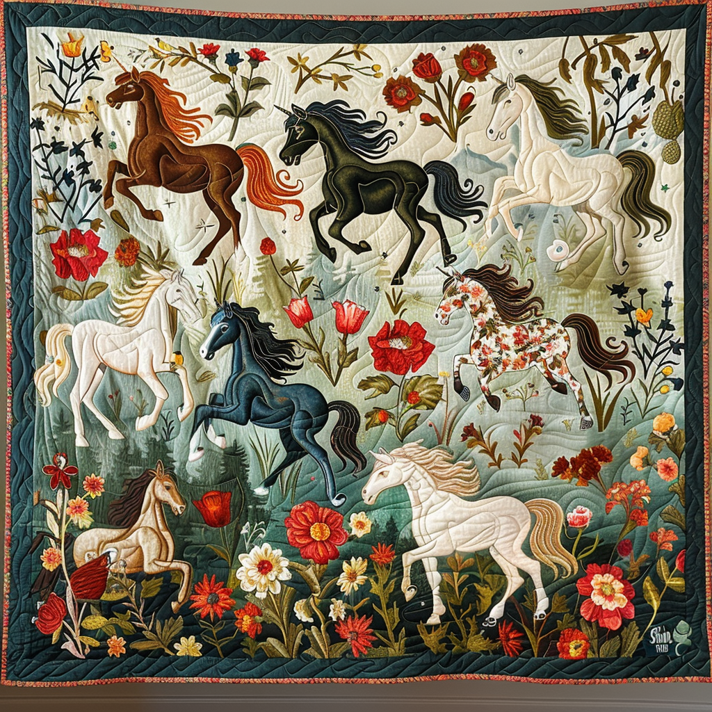 Artistic Mystical Steeds Quilted Blanket Room Decorations Gift For Husband - Tradiviet