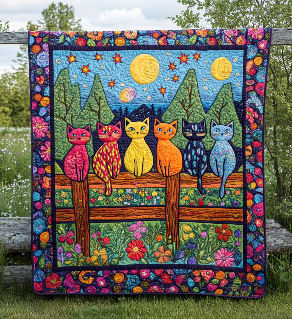 Artistic Night Cat Quilted Blanket Decorating Your Home Gift For Brother - Tradiviet