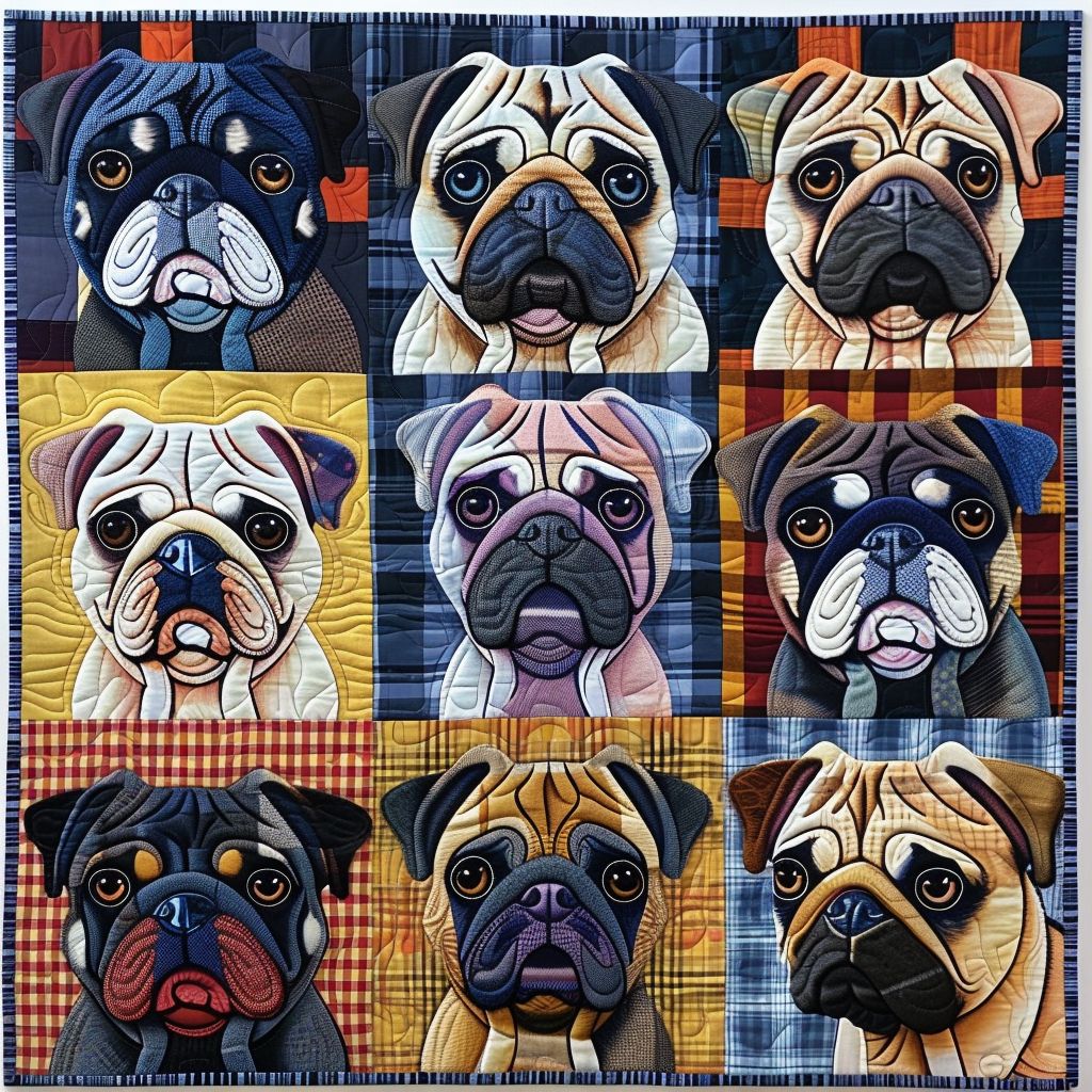 Artistic Pug Illustrations Quilted Blanket Decorations For Your Room Gift For Daughter - Tradiviet
