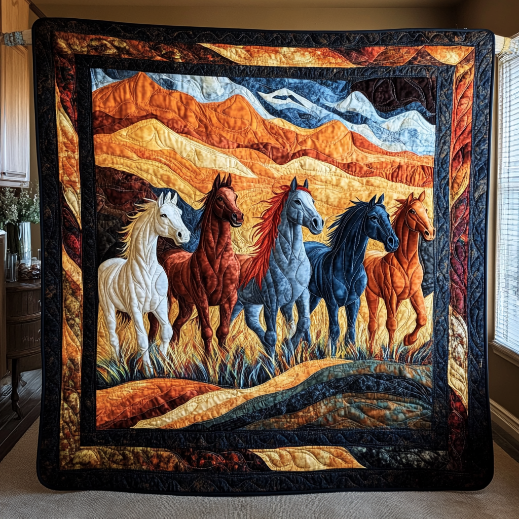 Artistic Running Horse Quilted Blanket Aesthetic Room Decor Gift For Son - Tradiviet
