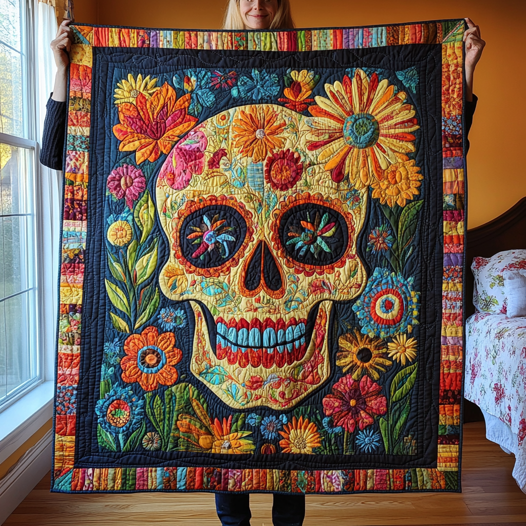 Artistic Skull Quilted Blanket Bedroom Decorations Gift For Uncle - Tradiviet